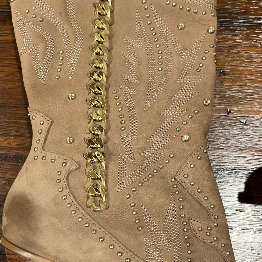 Tan Suede - leather  Embellished Women's Boots from Brazil size 9 - Picture 4 of 13